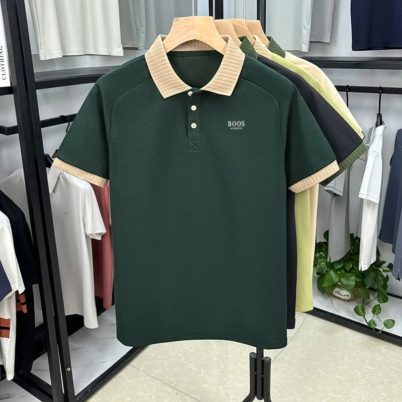 Polo da Uomo di Marca Designer, Tinta Unita, con Colletto, Manica Corta, T-shirt Stampata alla Moda, Abbigliamento Casual Business Versatile - immagine 2
