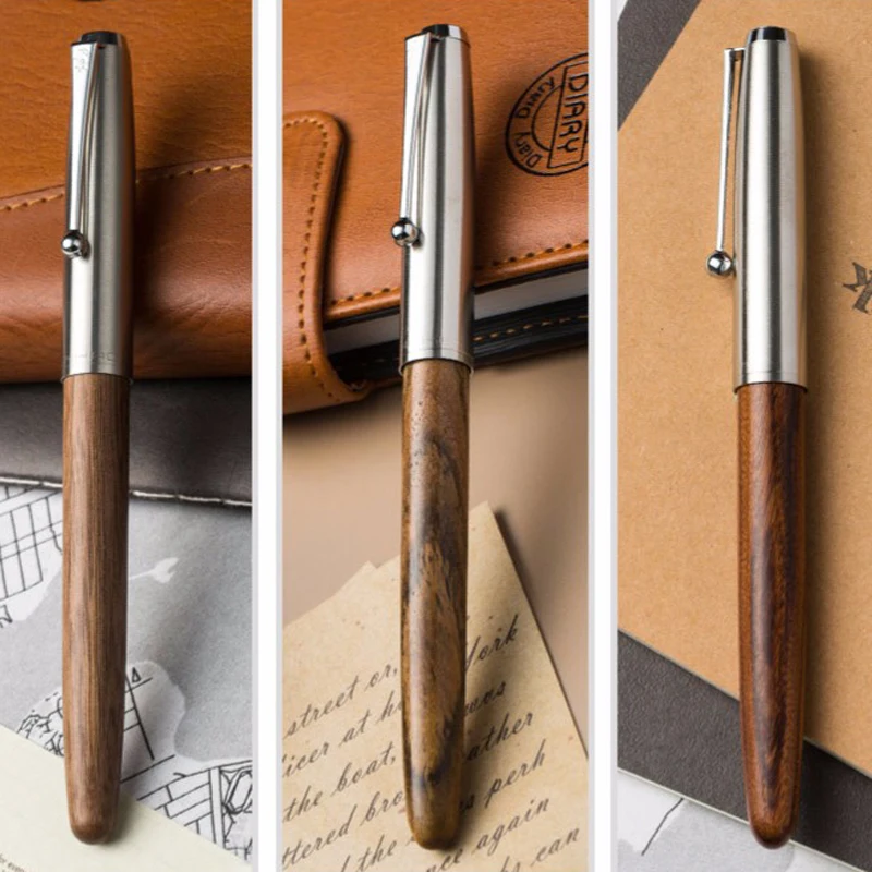 Jinhao Natural Wood & Metal Barrel Classic Fountain Pen 0.38mm Extra Fine Nib With Converter Business Office School Supplies 13 38mm cr v wood carving knife graver carving chisel carpenter tools with walnut handle wooden knockable flat woodworking