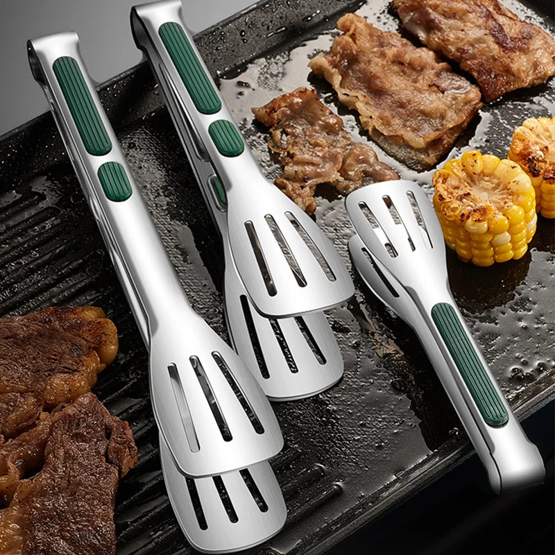 Food Clip Tongs Non-slip Stainless Steel Barbecue Bread Clip Silicone High Temperature Grill Tong Dining Bar Kitchen Accessories stainless steel food tongs
