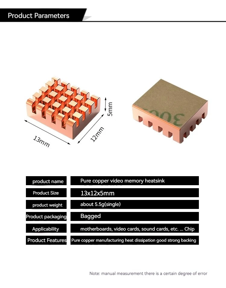 8pcs Pure Copper Heatsink 13x12x5mm Video Memory Module Heat Sink Radiator Cooli