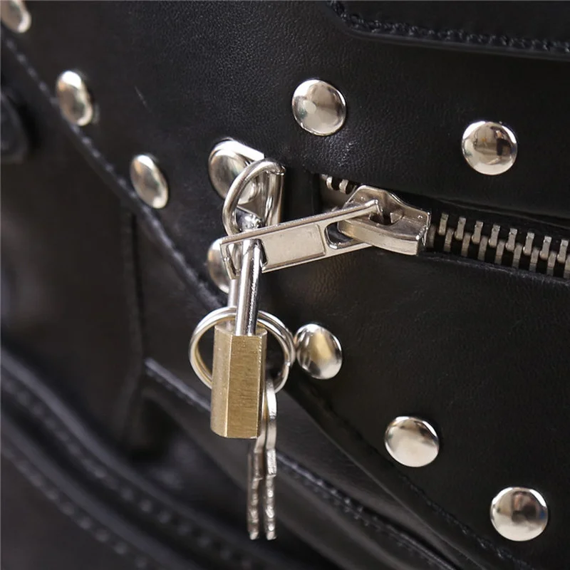 Benda imbottita in pelle SM con lucchetto, maschera con imbracatura per la testa, bondage BDSM, giocattoli sessuali per coppie_voghion.com