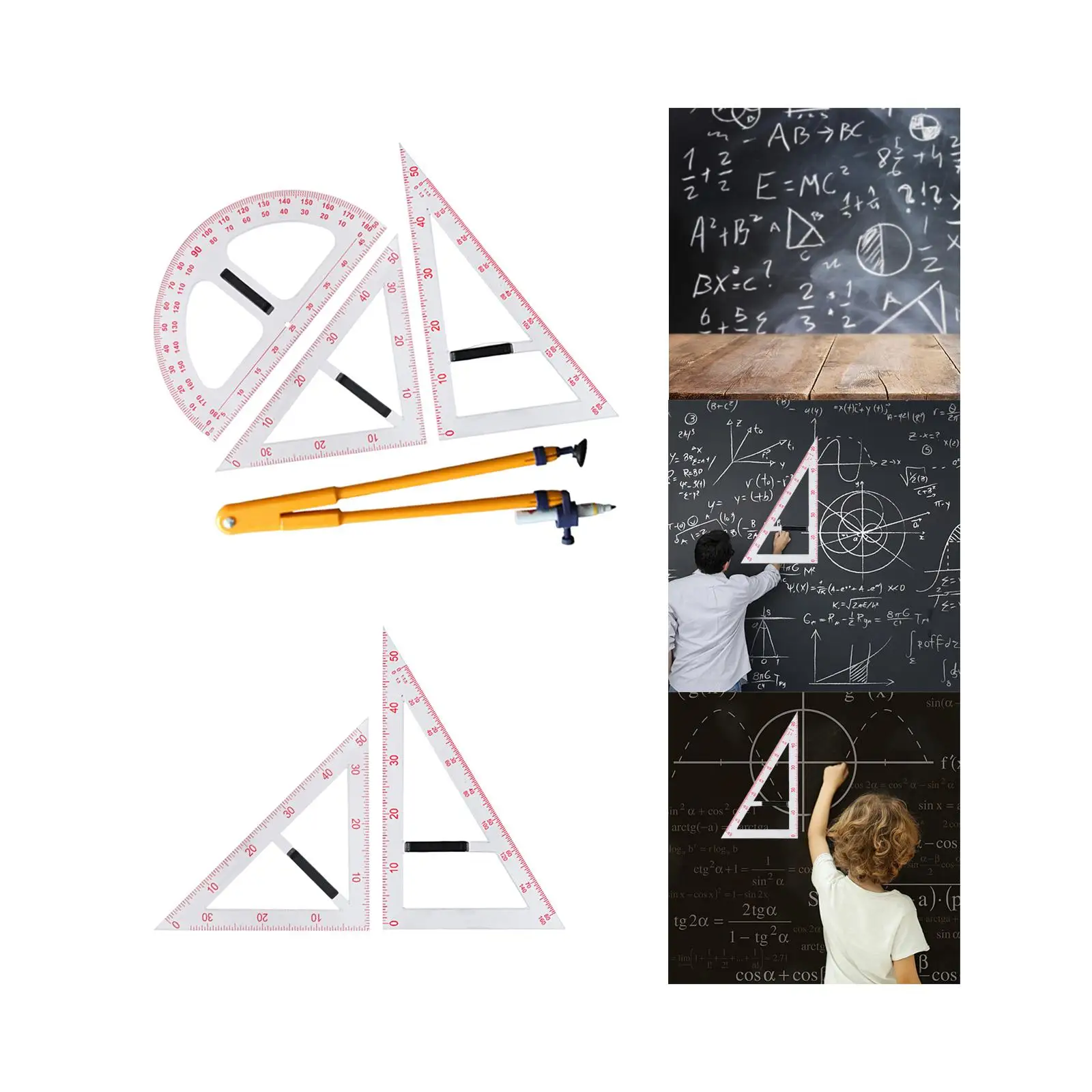 Geometry Math Set with Detachable Handle Large Digital Teaching Ruler Set for Blackboard Teachers Classroom White Board Learning