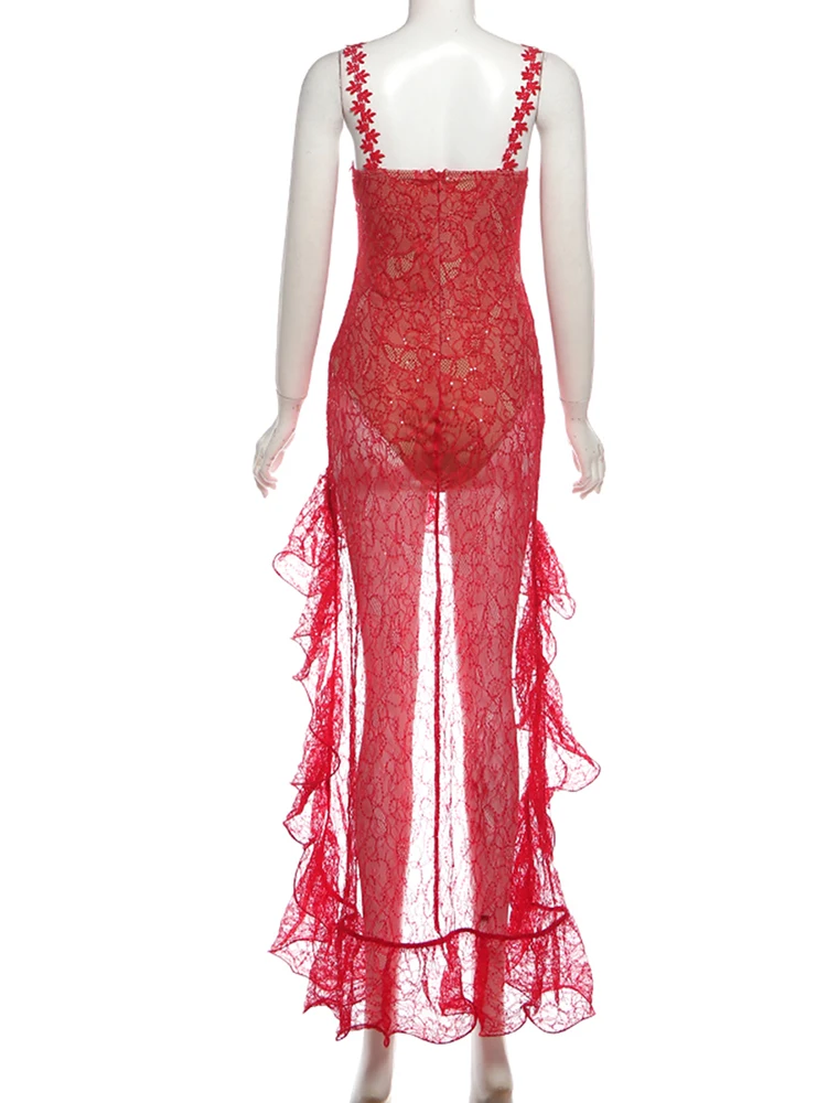 Nibber Vacation Sexy Bodysuit Patchwork Dress Women Jacquard Ruffled Irregular Hem Sleeveless Elegant Beach Party Mini Bodycon