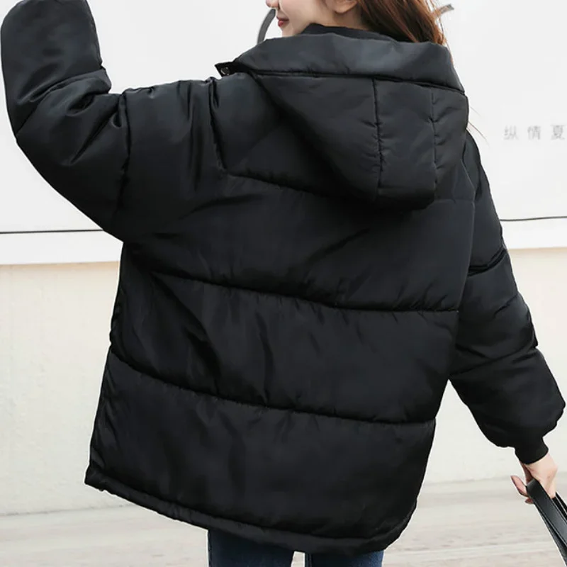 Women New Winter Short Jacket Loose Hooded Female Down Jackets Padded Solid 2022 Fashion Oversize Womens Down Korean Style Coat fashion womens new solid elegant short jackets turn down collar double breasted loose straight korean coat casual outerwear