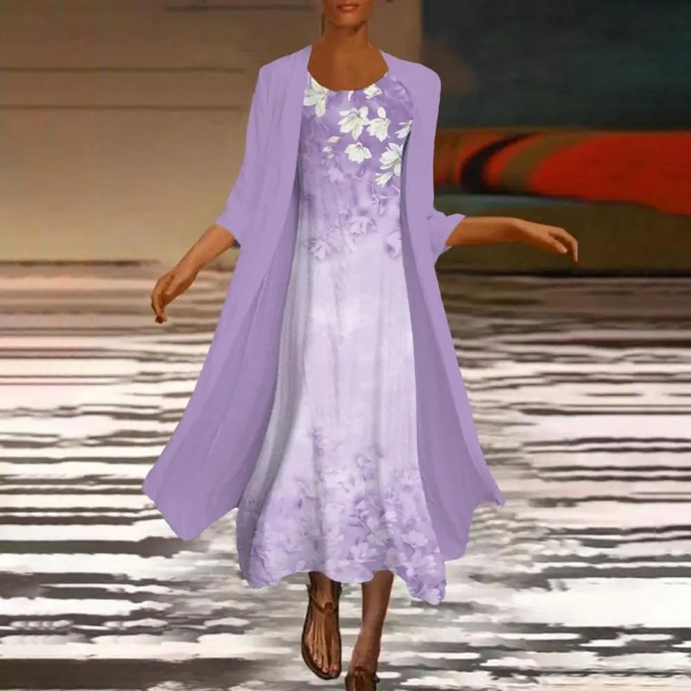 

1 Set Popular Loose-fitting Long Dress Spring Summer Cardigan Dress Set Vintage Elegant Dress Set for Daily Wear