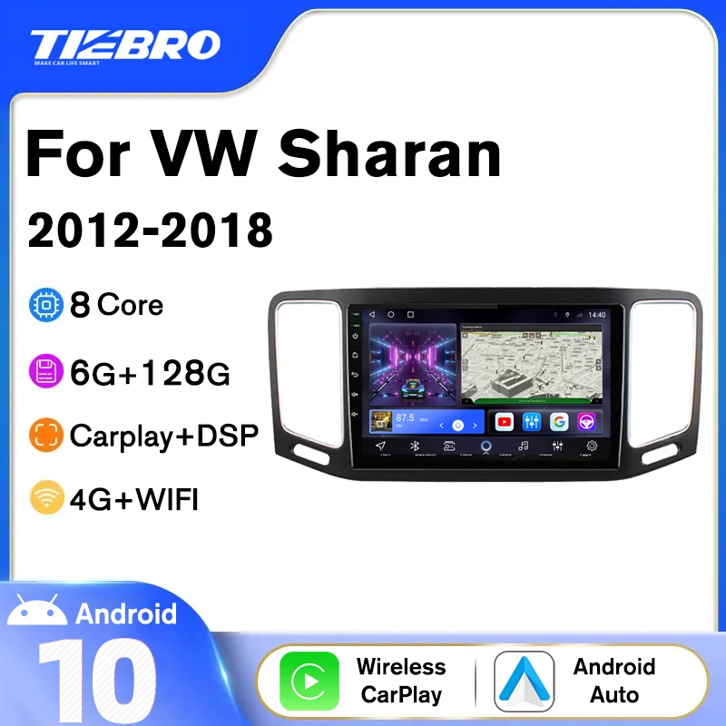

Tiebro Car Radio For Volkswagen VW Sharan 2012-2018 2DIN Android10 Autoradio GPS Navigation Stereo Receiver Bluetooth Player IGO