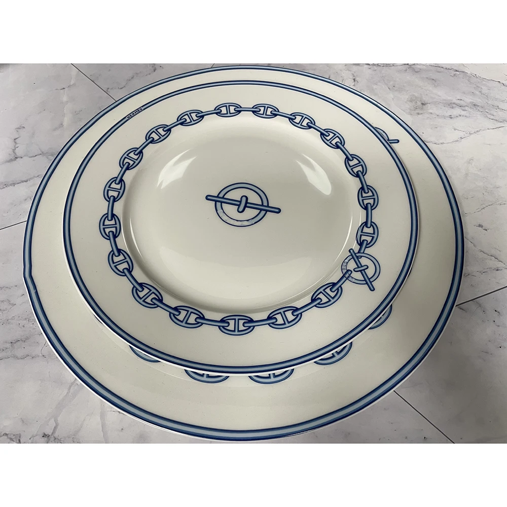 

Blue Chain Bone China Dinner Plate New Coffee Cup Western Food Plate Daily Gift Luxury Dinner Plate Four Piece Set