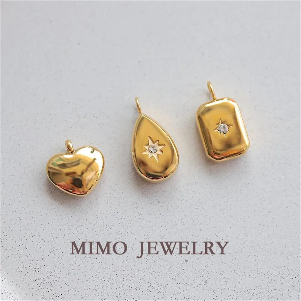 

Titanium steel furnace gold-plated heart water drop square eight Star zircon pendant DIY accessories M-175