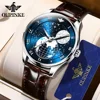 OUPINKE 3177 Luxury Men's Watches Comfortable Leather Strap Automatic Mechanical Watch for Man Starry Sky Earth Dial Sapphire 2
