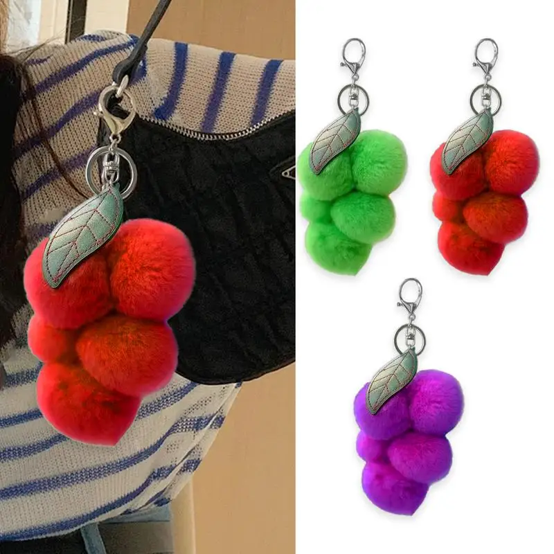 Cute Furry Grape Car Keychain Pendant High Quality Fluffty Plush Fruit Keychain Soft Purse Charm Keyring Bag Hanging ornaments 5