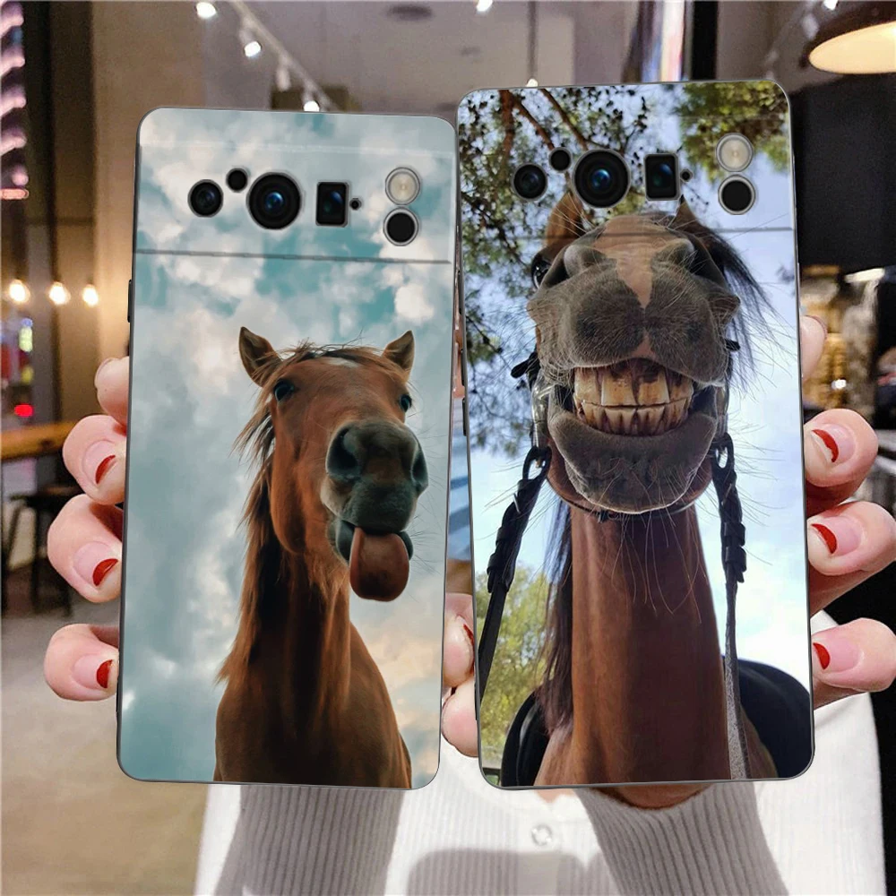 Elegant Horse Design Shockproof TPU Phone Case - Black Cover s