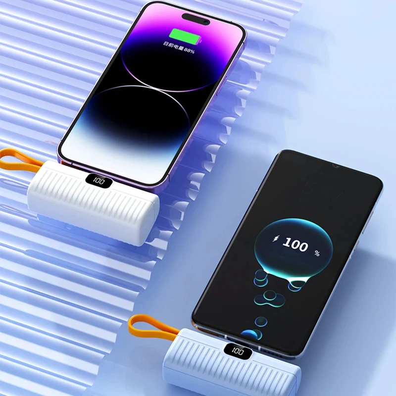 30000mAh Mini Power Bank Capsule Fast Charging Built in Cable Mobile Power Supply Emergency External Battery For Type-c iPhone