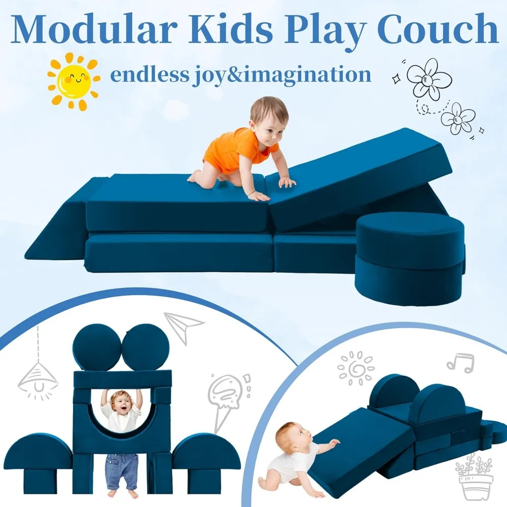 18pcs Children Couches Building Fort, Convertible Foam Playing Cushion Creative Playroom Floor Furniture for Baby 1-3 Play Set 4