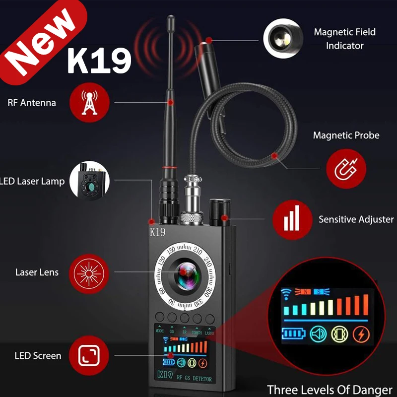 K19 Aggiornamento Segnale Rf Rilevatore Telecamera Nascosta Anti Spia Candid Pinhole Micro Cam Scan Localizzatore Gps Magnetico Gsm Secret Bug Finder