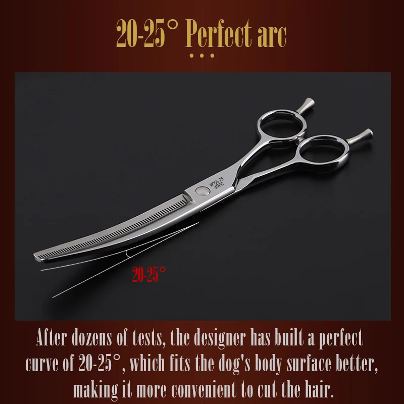Dog Grooming Scissors 6.5/7.0/7.5 Inch Professional 440C Steel for Dogs Face Body Curved Thinning