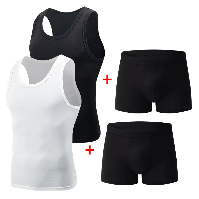 Sports Vest Four Seasons Men's Casual Vest Joker Boxers Suit Solid Color Sleeveless Teenagers Loose Plus Size Underwear