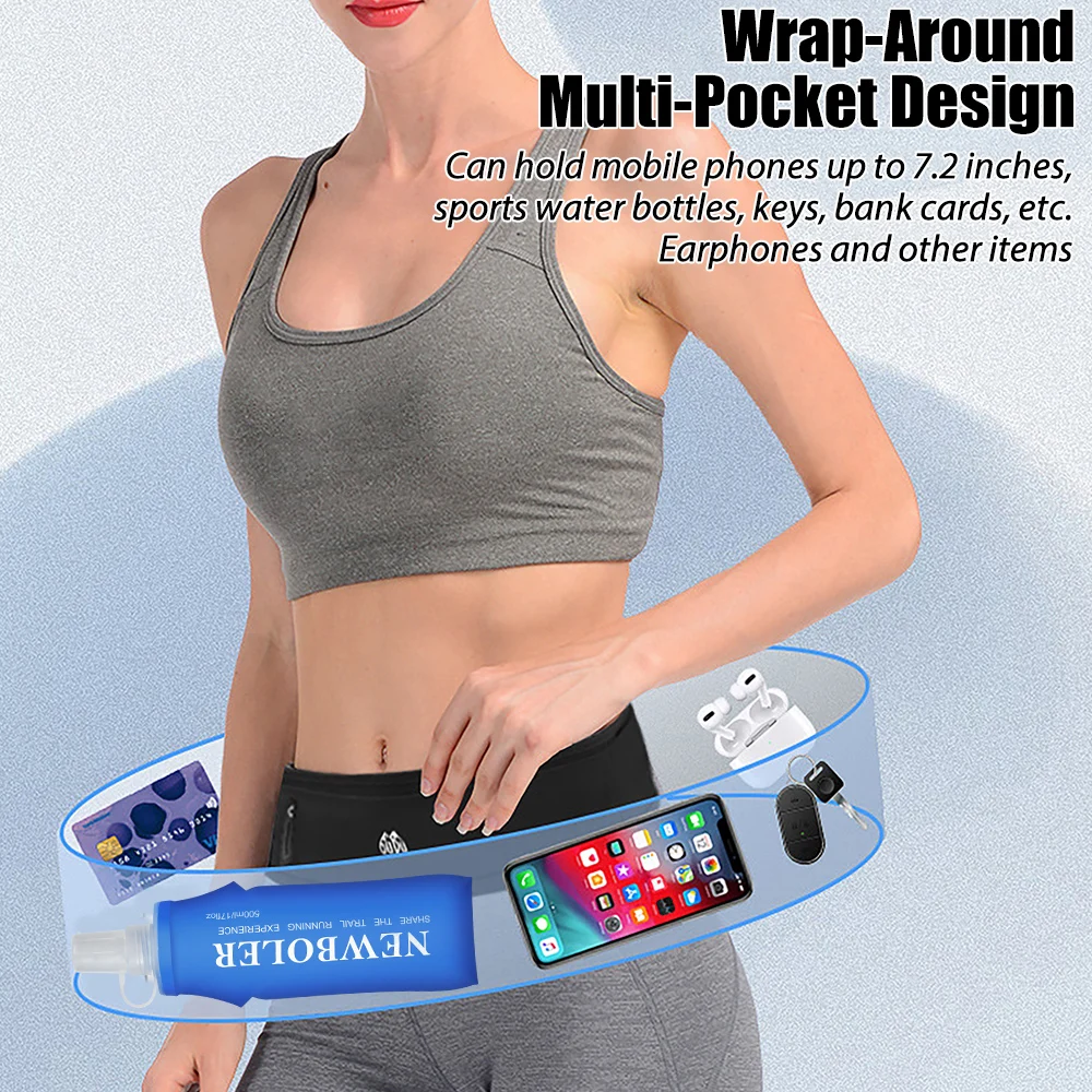 Running waist bag NEWBOLER Running Waist Bag Men Women Invisible Trail Running Belt Hydration Waist Pack Phone Holder Gym Fitness Marathon