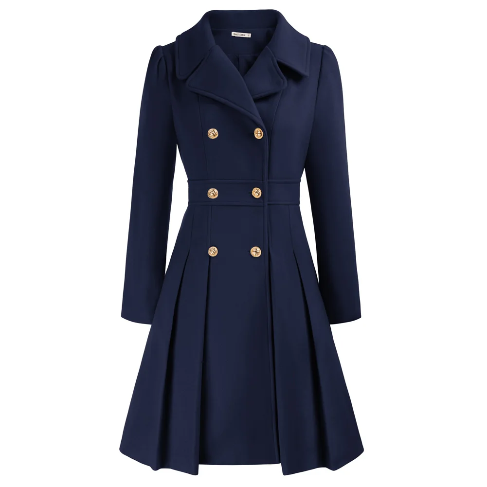 

GRACE KARIN Women's Trench Coat Notch Lapel Double Breasted Thick A-Line Wool Pea Coats Jacket With Pockets Above Knee Overcoat