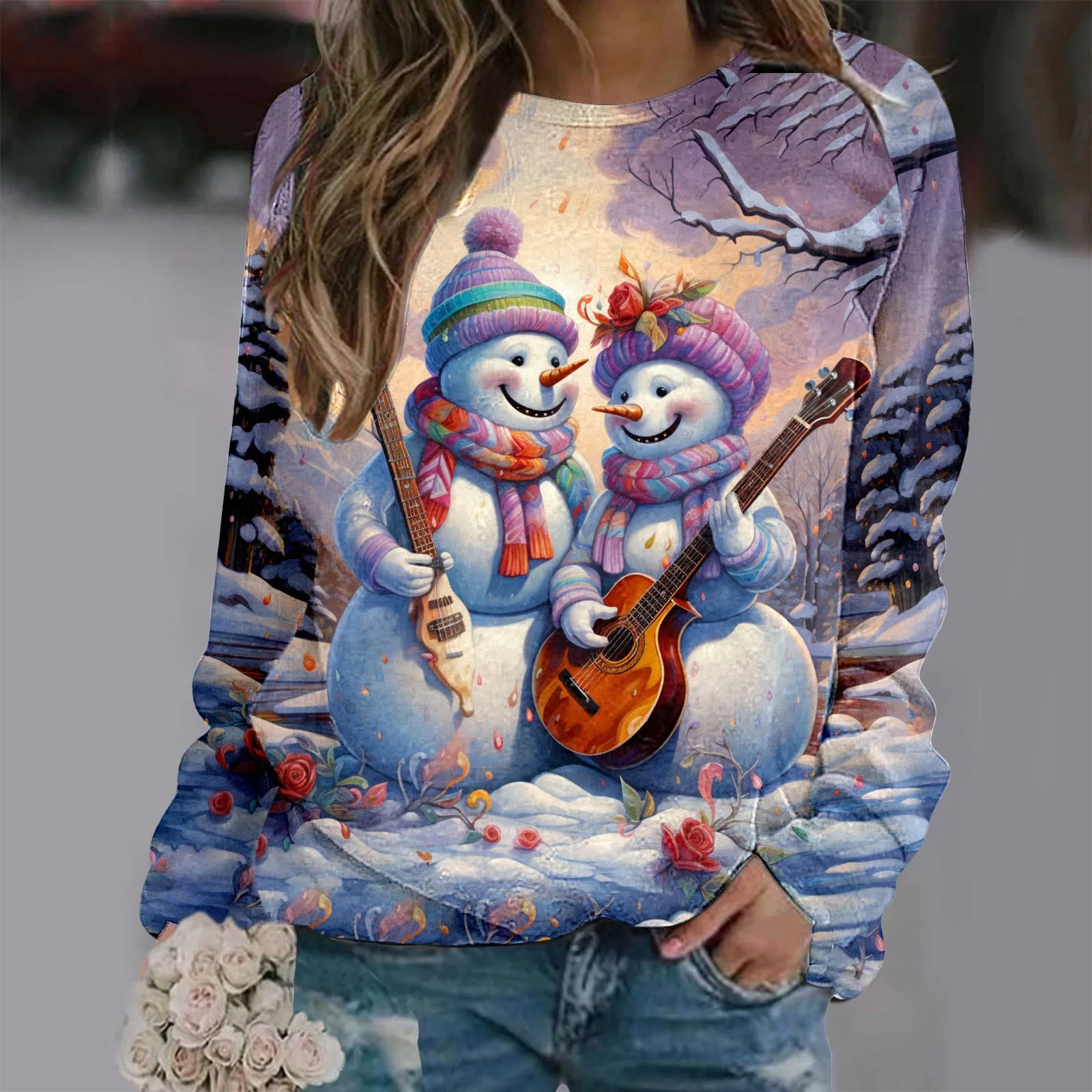 

Women'S Long Sleeve Pullover Shirt Round Neck Christmas Printed Sweatshirt Casual Shirt Gothic Casual Basic Pullover Navidad Top