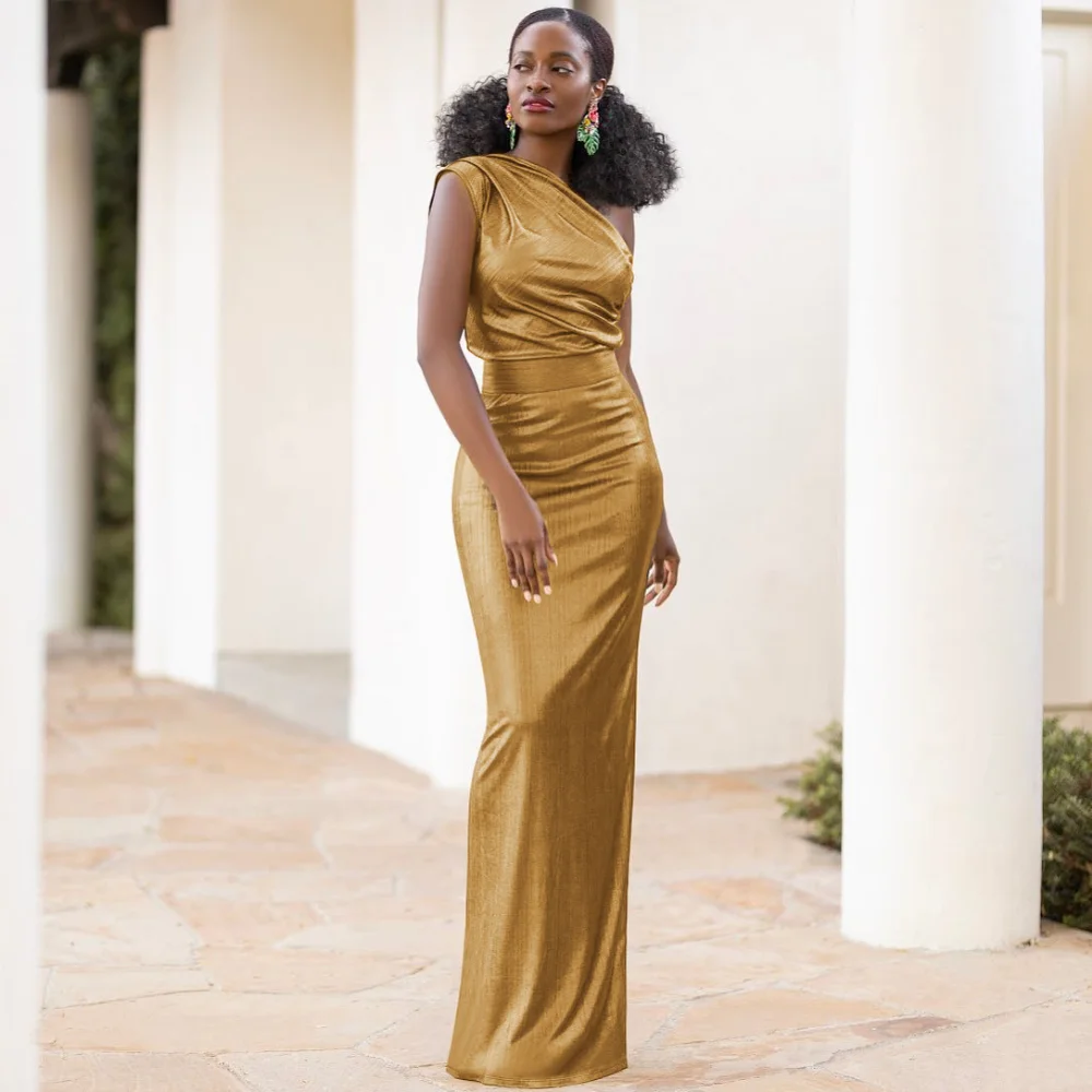 Ivona Gold Halter Neck Double Duchess Satin Gown – Miss Circle