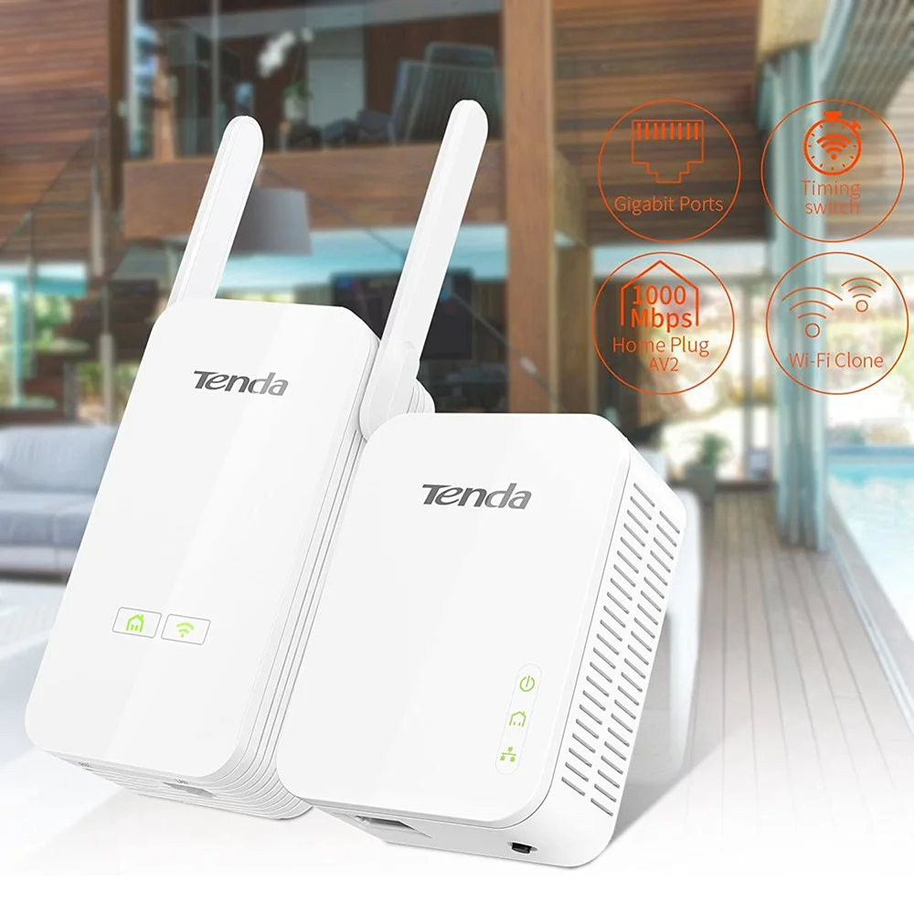 Tenda Ph5 (Pa3 + P3) Adattatore Powerline Wi-Fi Wireless Da 1000Mbps Plc Ethernet Wifi Extender Plug And Play Homeplug Versione Av2 Cn