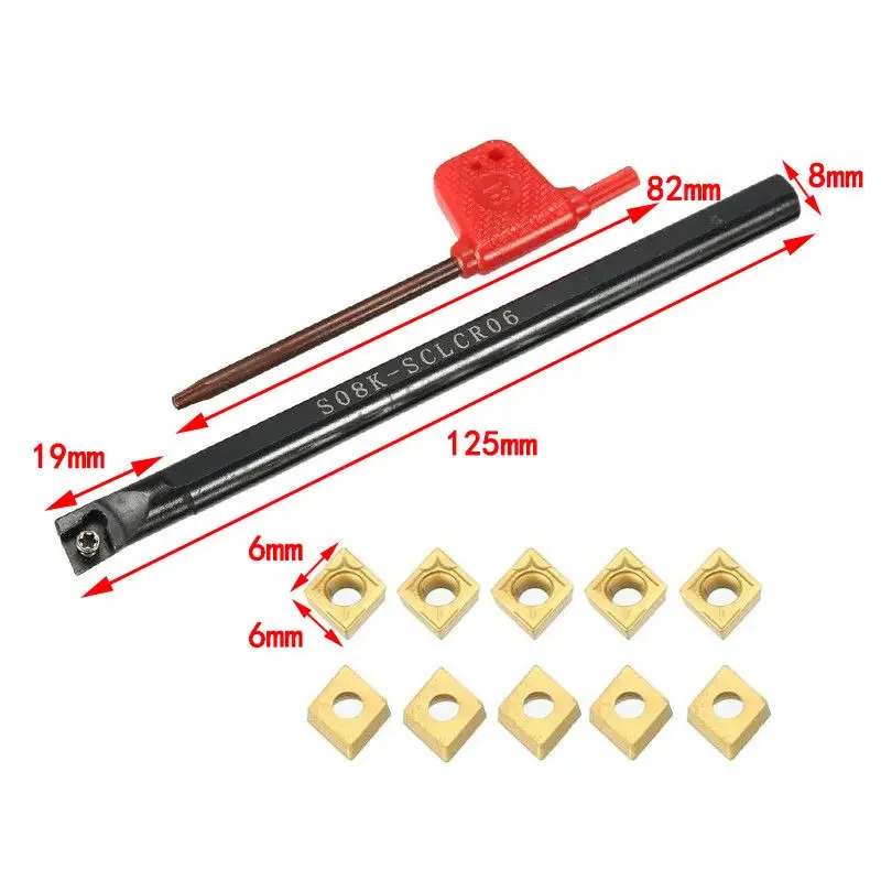 BarradiForaturaS08K-SCLCR06perTornio,PortautensiliCNCinMetallocon10InsertiinCarburoCCMT060204e1ChiaveT8-AliExpress