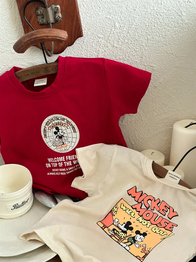 Cartoon Mickey Print Tshirts 2023 Brand Clothes Boys Girls Pure Cotton Casual Sports Pullover Shirt Child's Trendy Loose Tops 5