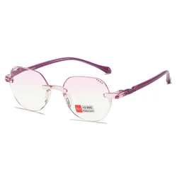 Classic Retro Rimless Bifocal Eyeglasses with Anti Blue Light Protection - +350 (PURPLE)