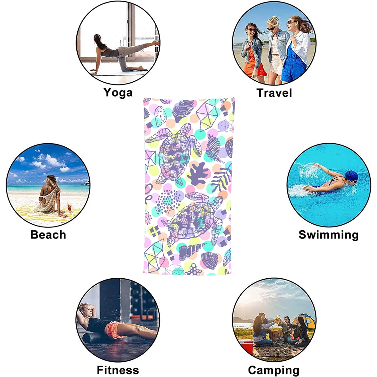 Purple Turtle Pattern Microfiber Soft,Absorbent, Quick-drying Beach Towel for Swimming, Camping and Bathing