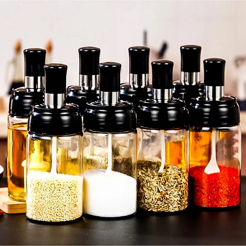 1Pc 250ml Transparent Spice Tank Automatic Opening and Closing Plastics for Filling Seasoning Oil Salt and Vinegar seasoning jar