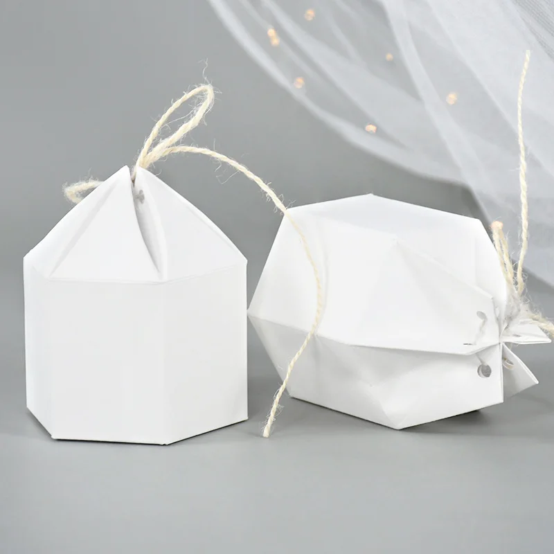 10pcs Hexagon Shape Creative Kraft Paper Candy Boxes Wedding Favors Gift Packaging Box For Birthday Party Baby Shower Decor