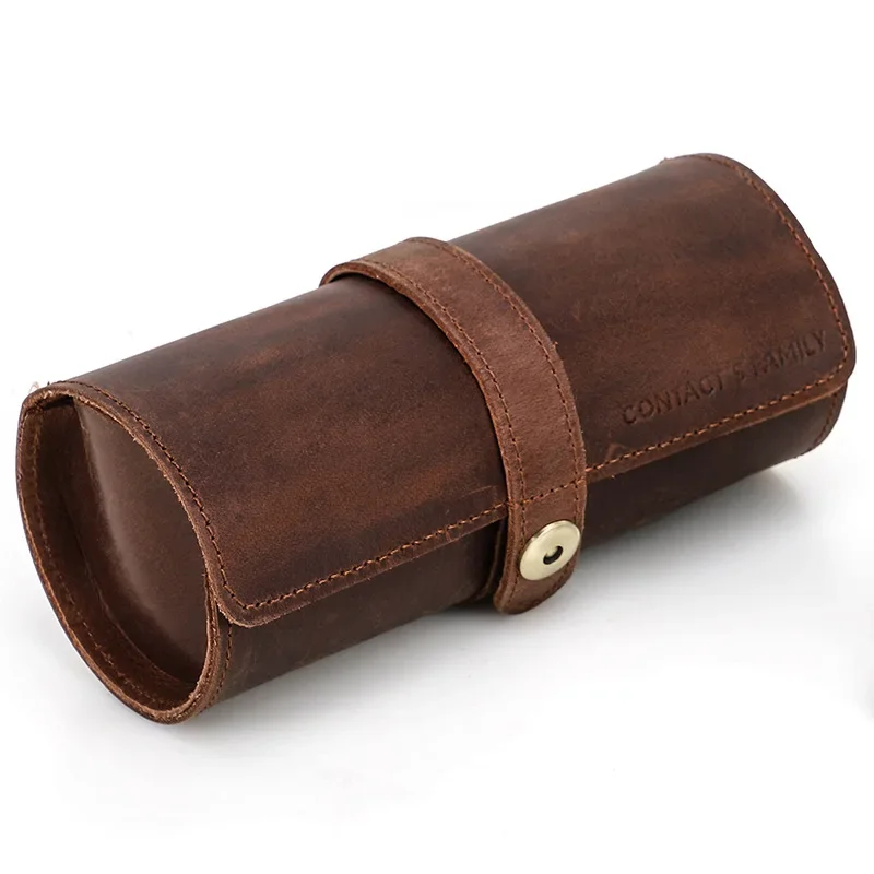 Travel Portable Genuine Leather Watch Roll 3 Slot Watch Case Box Gift Box Display Storage Organizers Customizable Logo