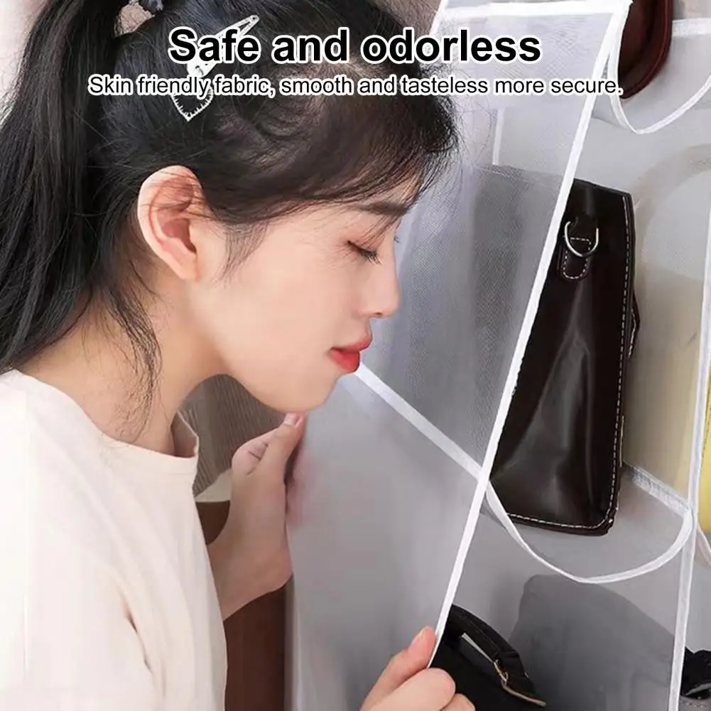 90/110cm Storage Bag Large Capacity Multiple Compartments Dust-proof Transparent Multi-Layer Design Closet Handbag Organizer