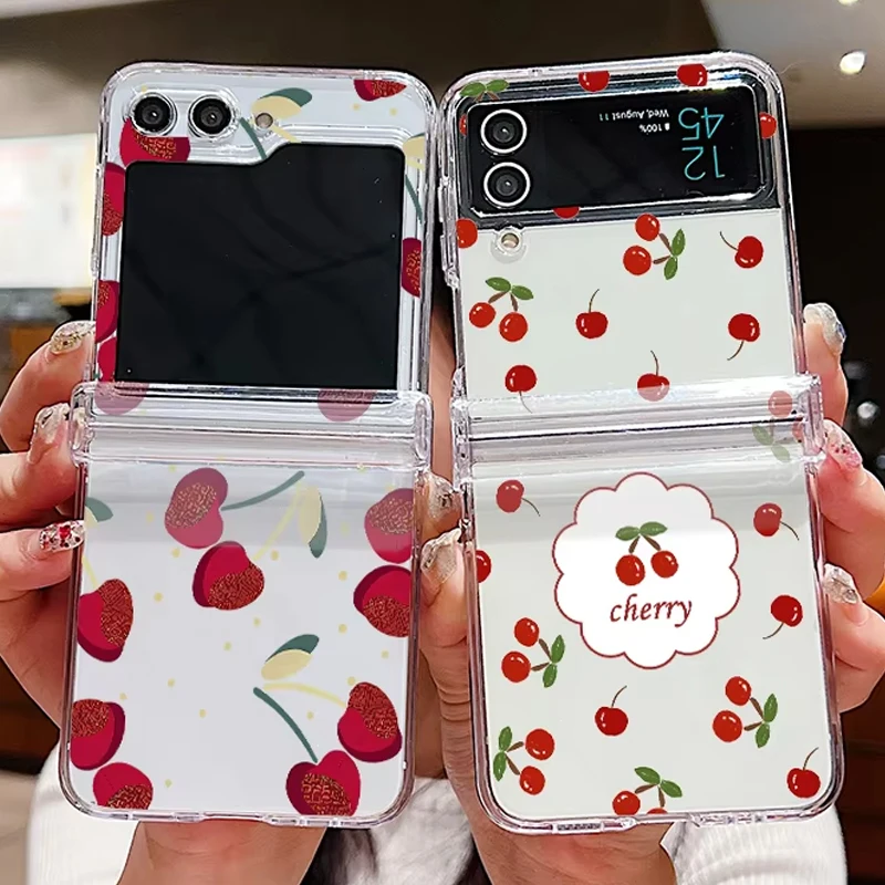 Cute Large Cherry Print Hard Folding Clear Phone Case Cover