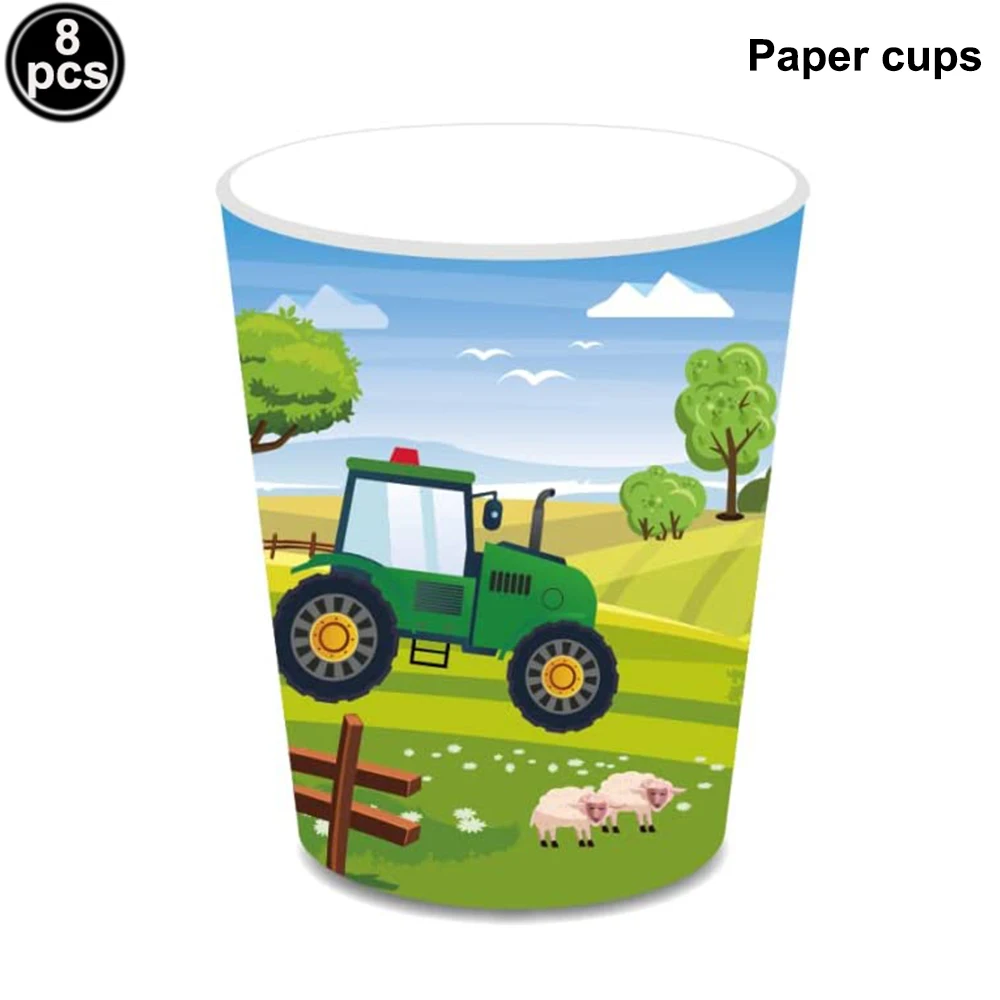Farm Tractor Birthday Party Supplies Set: Green Tractor Plates, Cups & Napkins