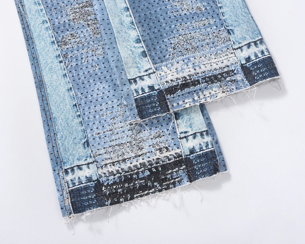 High Street Straight Washed Dirty Ripped Blue Jeans Pant For Men Vintage Casual Loose Denim Trouser Frayed Patchwork Cargo
