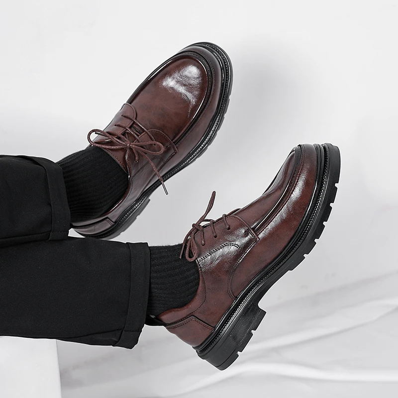Men's round toe leather shoes luxury British minimalist style Wedding Party Outdoor leisure business walking men's Formal shoes