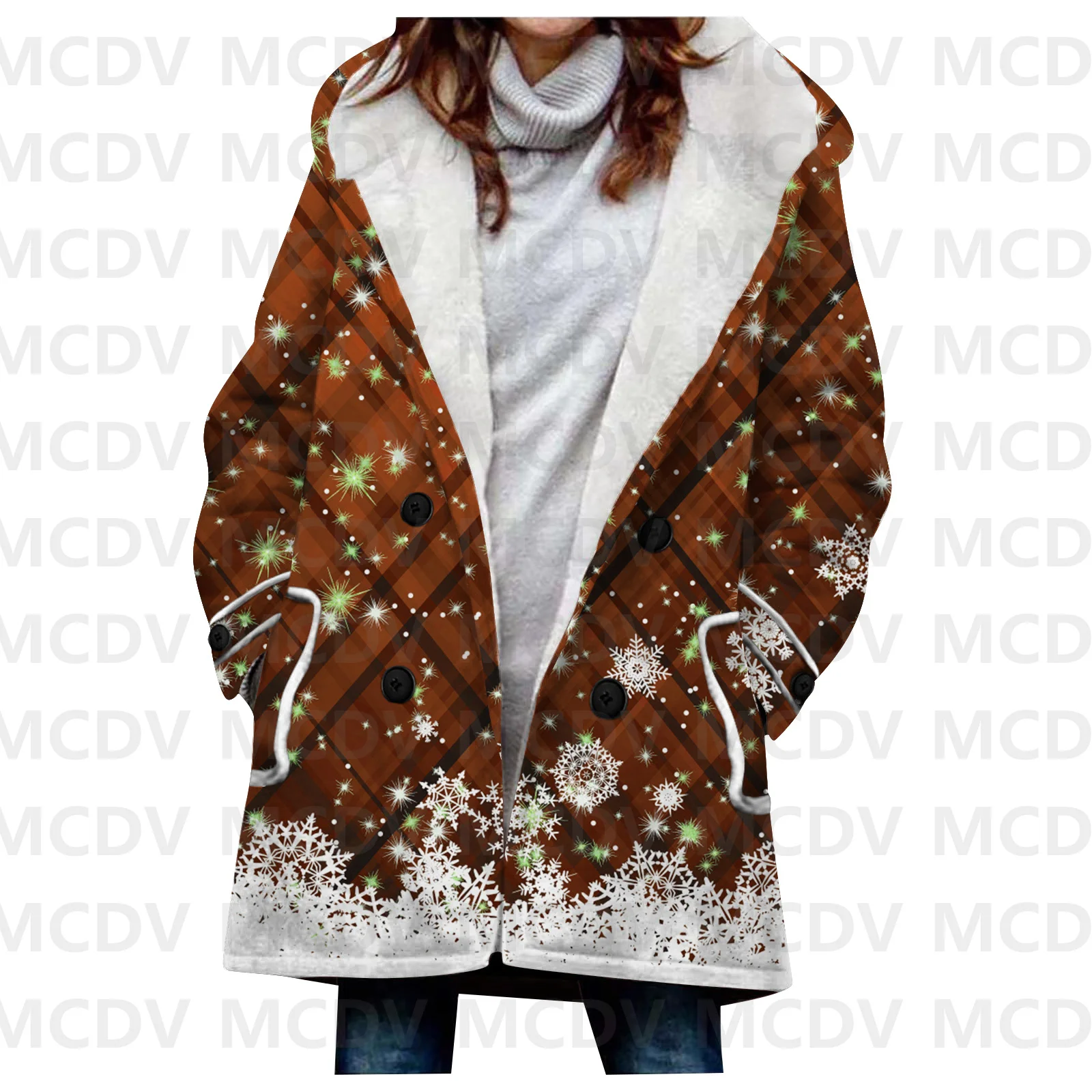 Christmas 3D Printed Fleece Hooded Cloak Women Thick Warm Coat Women's Winter Warm Overcoat Casual Clothes 12 Color