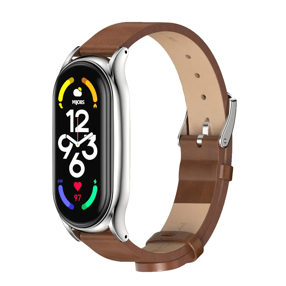 Straps for Mi Band 9 8 7 6 5 4 3 Leather Bracelet on Mi band 8 Correa Band 7 Strap Metal Wristbands Miband6 For Xiaomi Xiomi for watch strap fitness tracker strap smart bracelet strap leather watchband metal watchband