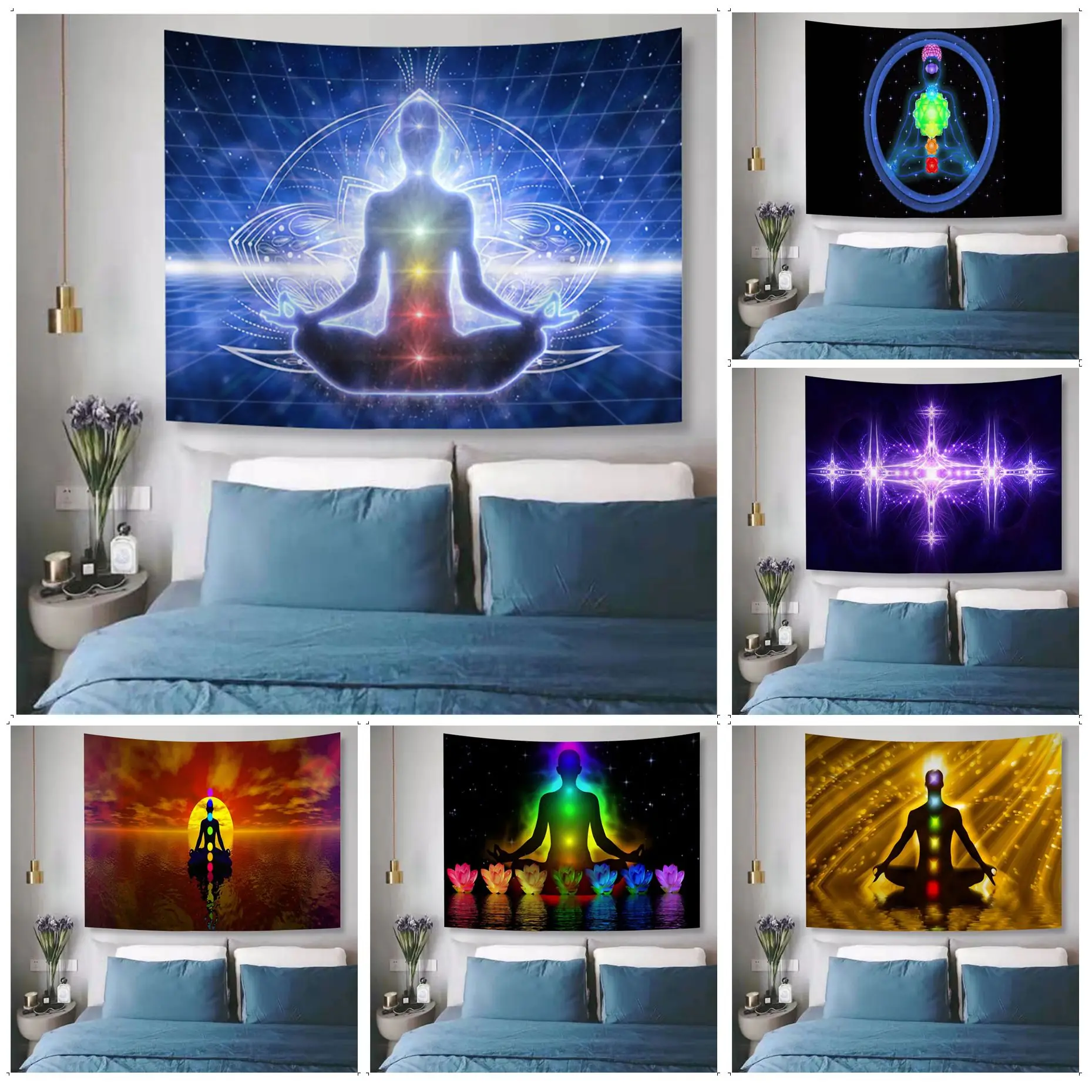 

Buddha Statue Meditation 7 Chakra Tapestry Chart Tapestry for Living Room Home Dorm Decor Art Home Decor