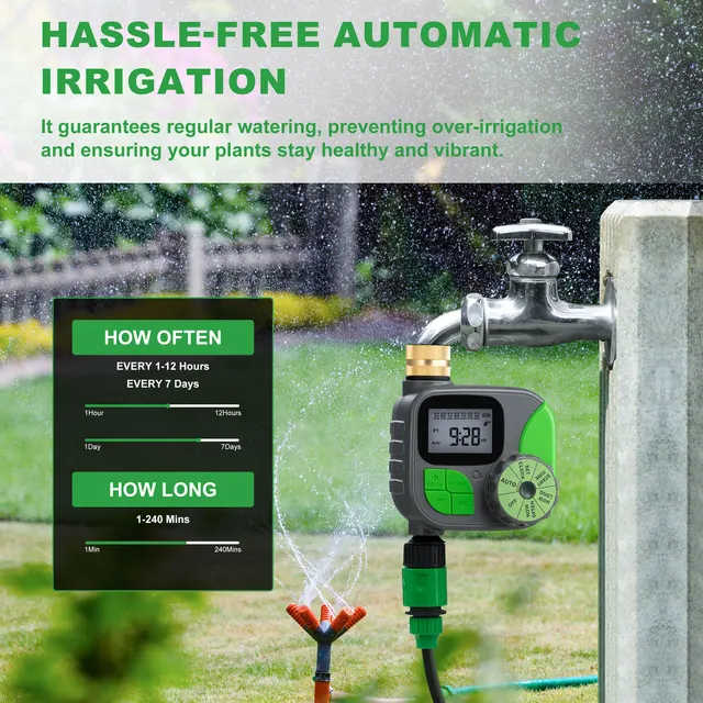 GIRIER Water Timer Programmable Sprinkler Timer with Brass Inlet LCD Screen Automatic Irrigation Controller for Garden/Yard/Lawn 4
