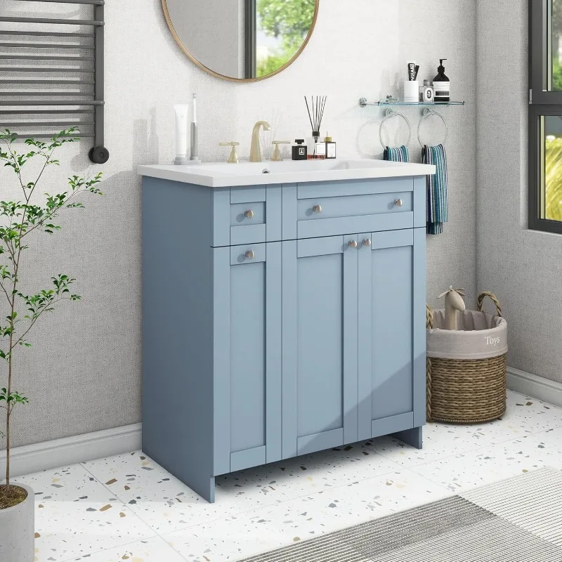 30" Bathroom Vanity with Single Sink, Combo Cabinet Undermount Sink, Solid Wood Frame Bathroom Storage Cabinet, 2