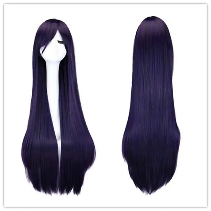 Perruque Cosplay synthétique lisse longue – Sailor Mars Rei Hino, 100cm, violet noir, résistant à la chaleur, avec bonnet