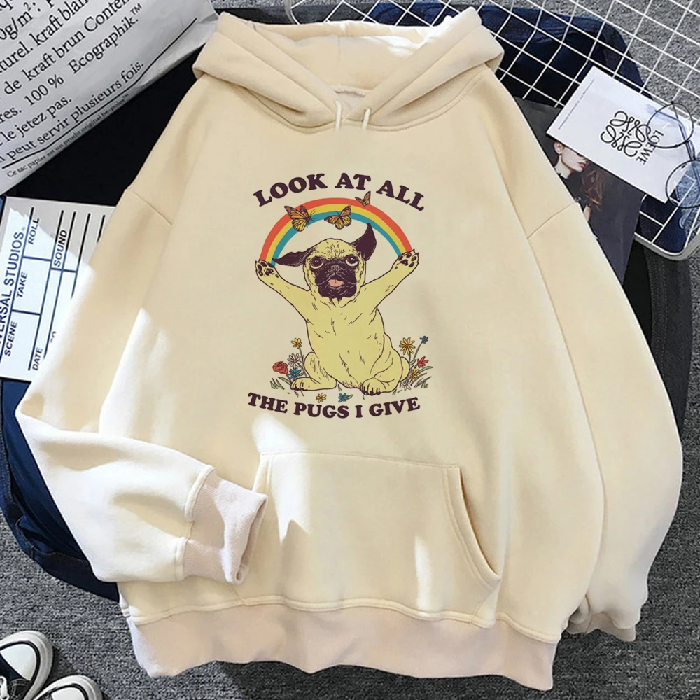 

Pug hoodies women Korean style y2k aesthetic long sleeve top japanese Hood pulls women graphic sweater