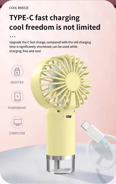 Handheld Mini Air Conditioner Spray Fan，USB Rechargeable Portable Humidifier Mist Cooler Cooling Spray Humidifier Fan for Home 4