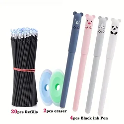 Animal-Themed Erasable Gel Pen Set - 26 Pieces, 0.5mm Fine Point, Washable Handles (Black set)