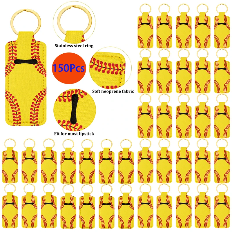 

150 шт. брелоки из неопрена, желтый бейсбольный держатель помады