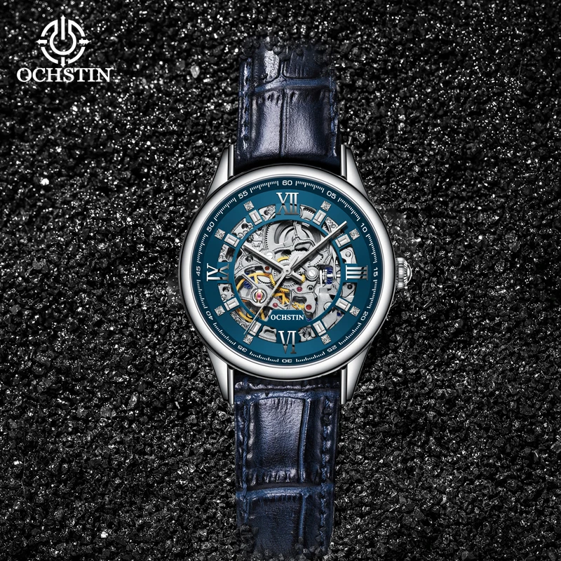 OCHSTIN Stainless Steel Waterproof Mens Skeletonized Watch Top Brand Luxury Transparent Mechanical Sports Mens Watch