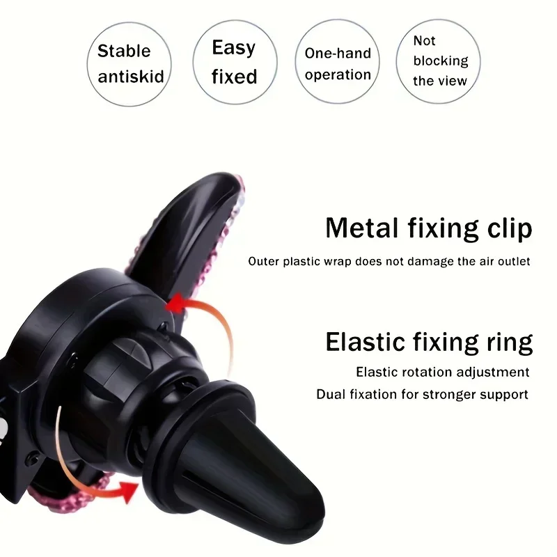 Diamond Crystal Car Phone Holder Air Vent Mount Clip