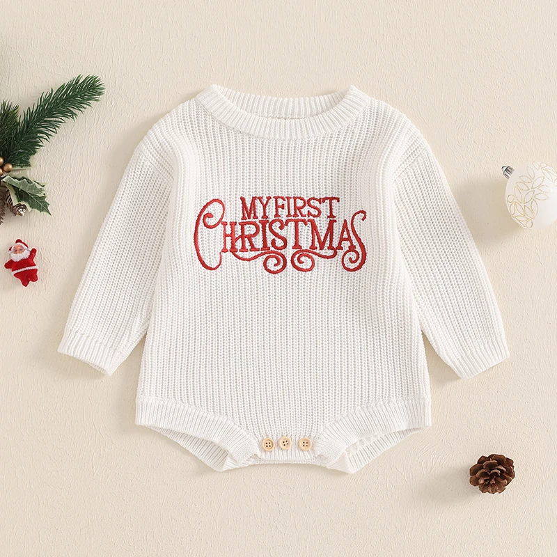 Baby Girl's First Christmas Outfit - Ruffle Bubble Romper With Gingerbread Print & Headband